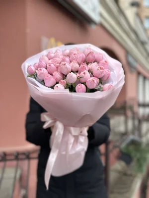 11 веток пионовидных кустовых роз Мэнсфилд Парк Пинк (Mansfield Park Pink)