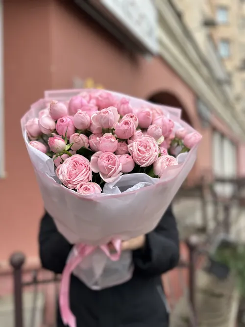15 веток пионовидных кустовых роз Мэнсфилд Парк Пинк (Mansfield Park Pink)