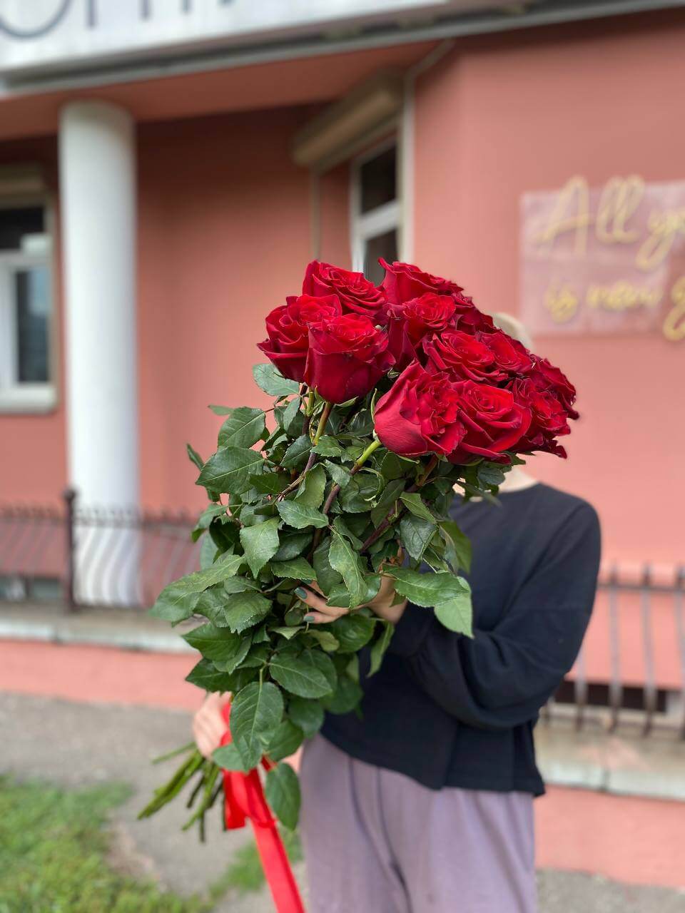 Красная роза метровая 15 шт.