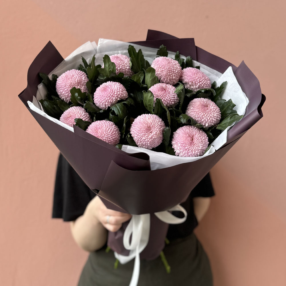 11 веток розовой хризантемы Момоко