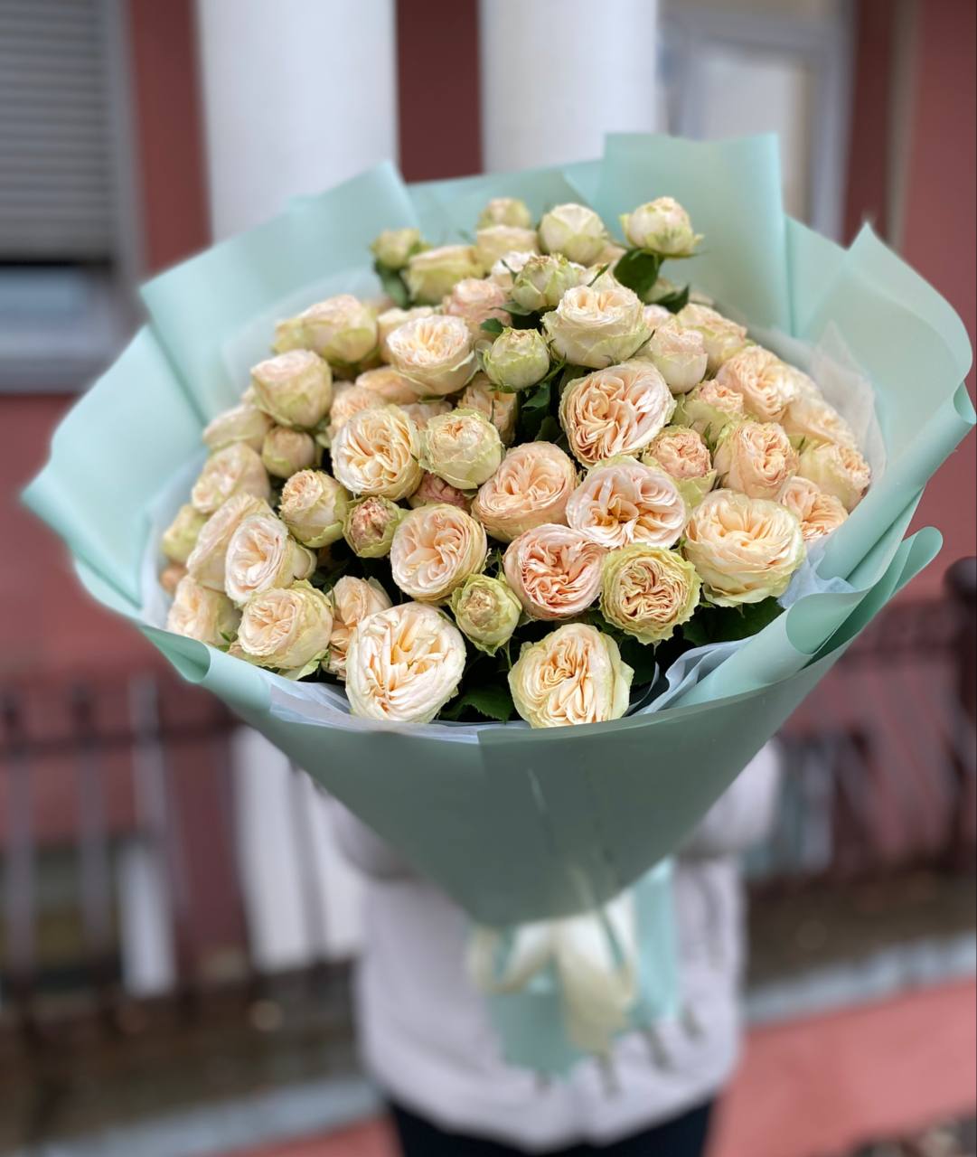 15 веток пионовидных кустовых роз Джентл (Gentle)