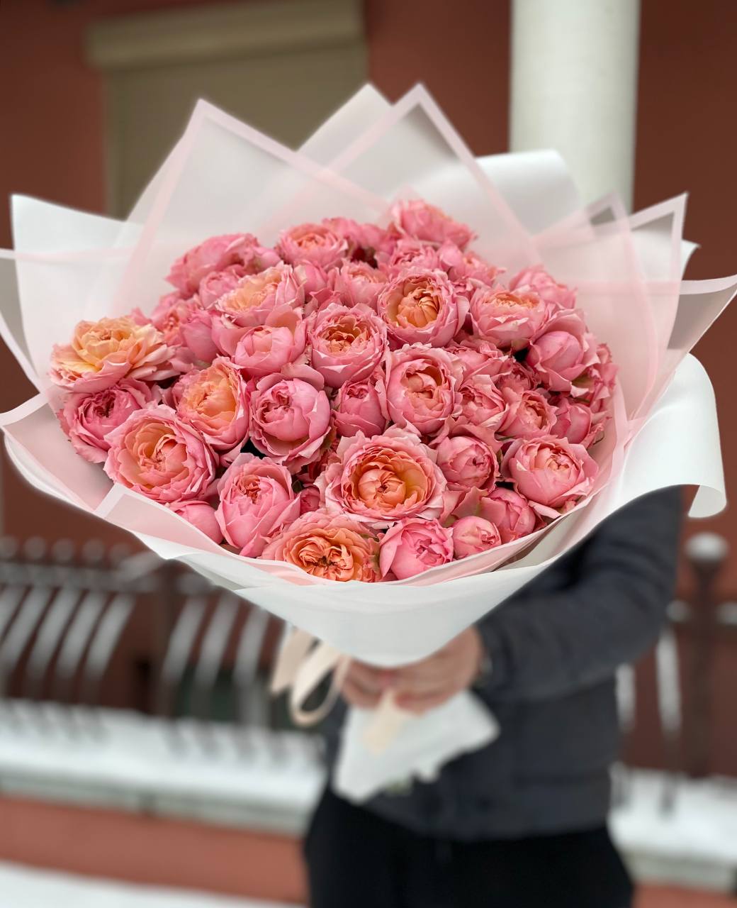 15 веток пионовидных кустовых роз Джульетта (Juliet)