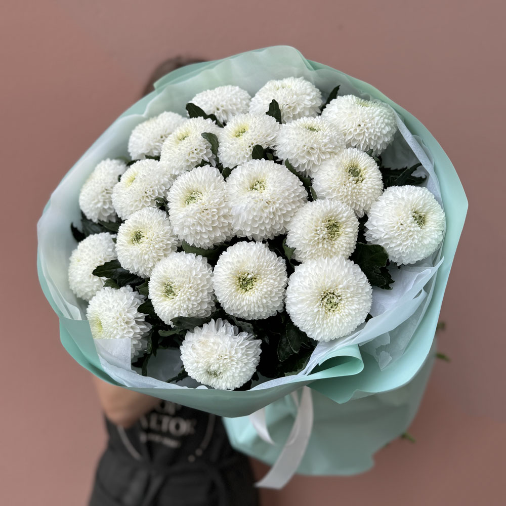 21 ветка белой хризантемы Супербоул