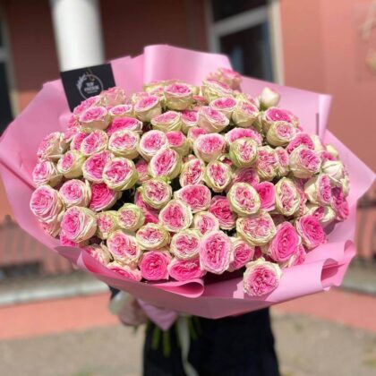 35 веток пионовидных кустовых роз Джелато
